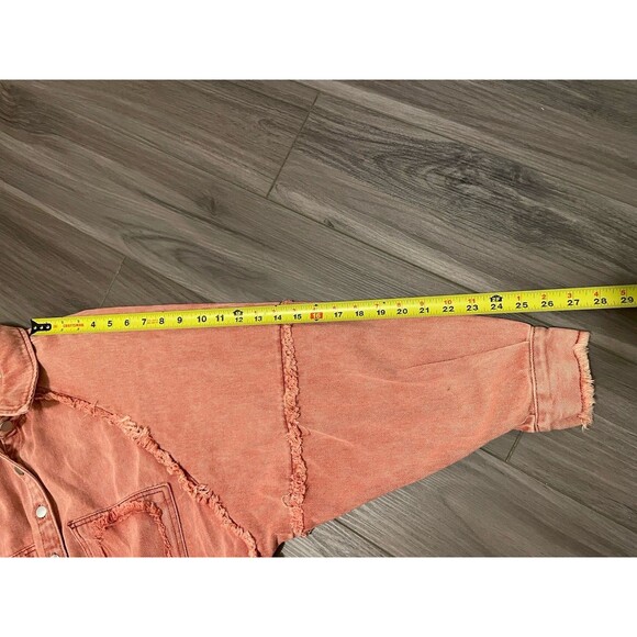 Anthropologie POL Jacket Women’s M Peach Oversized Denim Distressed 3/4 Length - Picture 10 of 10